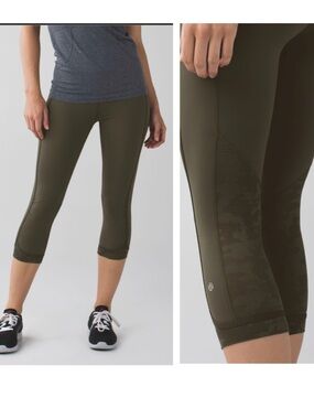 Lululemon Run For Days Crop Mesh Ankle Back Zip 6 Pocket Stretch Pants Deep Camo